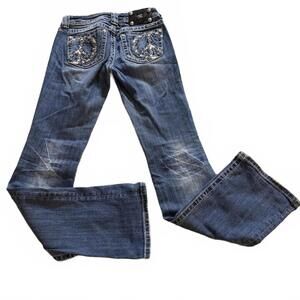 MISS ME JP5653 LowRise Boot Wms SZ 27 Peace Sign Pocket Embellished Luxury Jeans